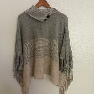Chic Two-Tone Fringe Poncho